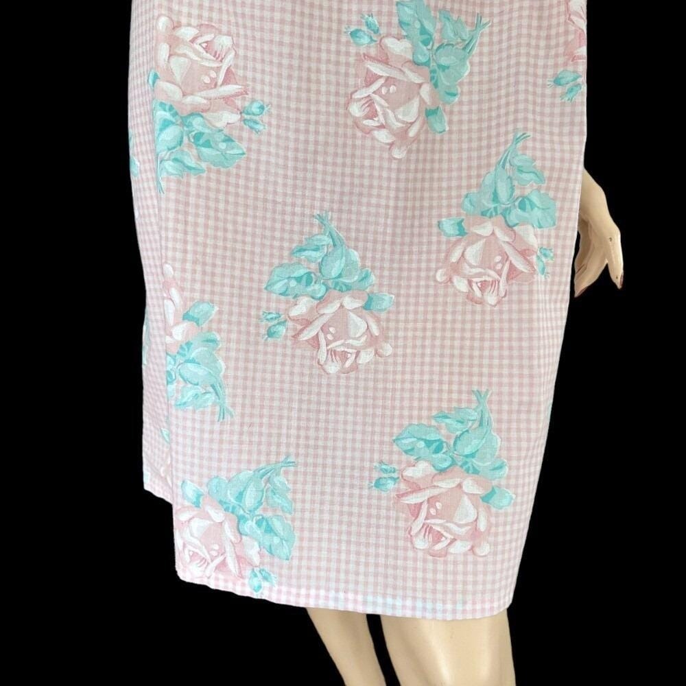 80s Pink Gingham Nightie L Rose Print Dollette Cottagecore Coquette Nightie Gaze - Picture 3 of 8